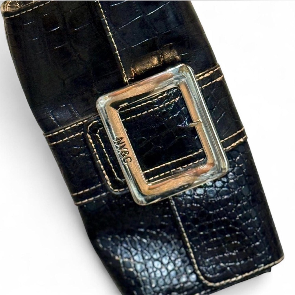 Vintage New York & Company Black Croc Wristlet Clutch Buckle Purse Y2K
